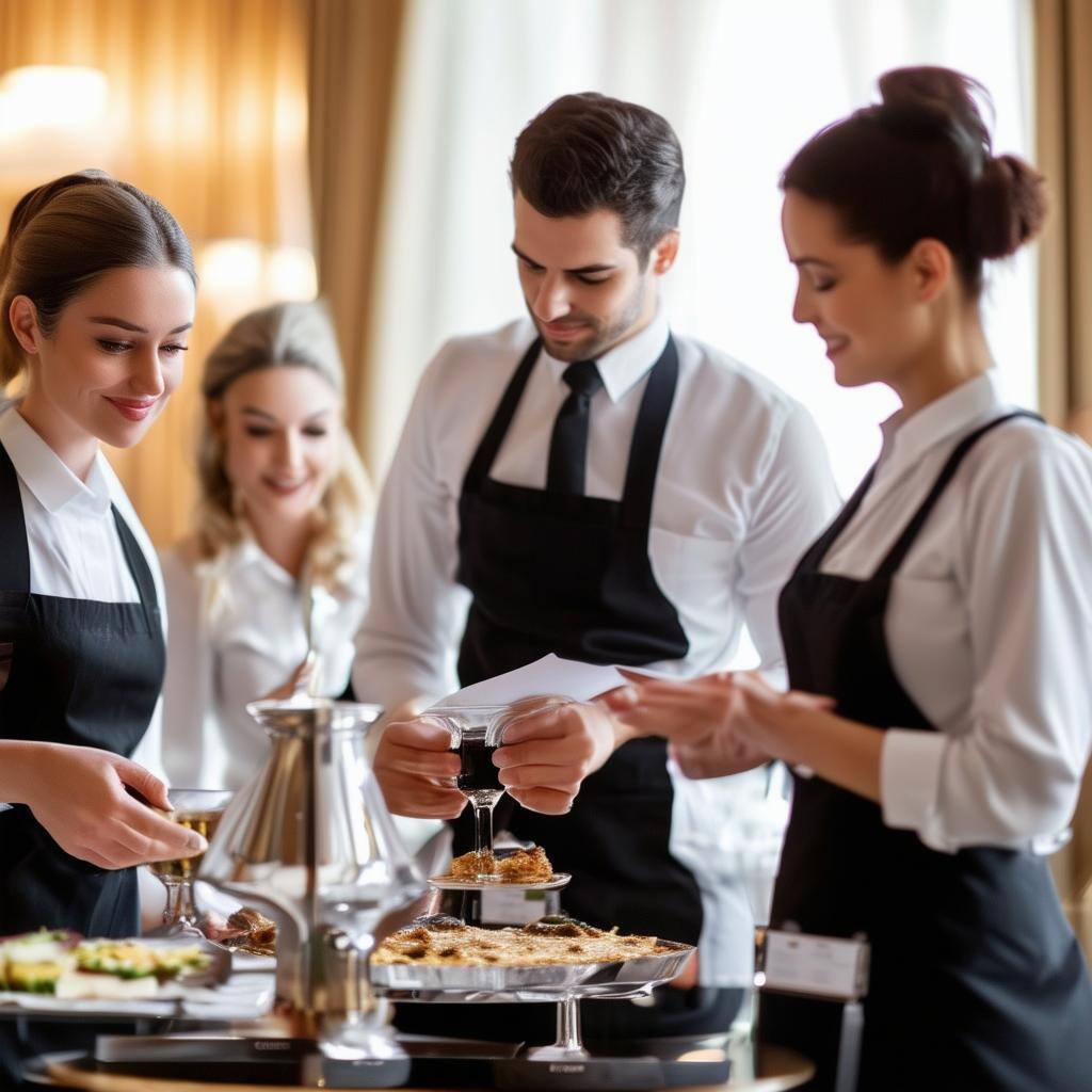 picture of a group of american hotel staff working in high end hotel providing excellent service